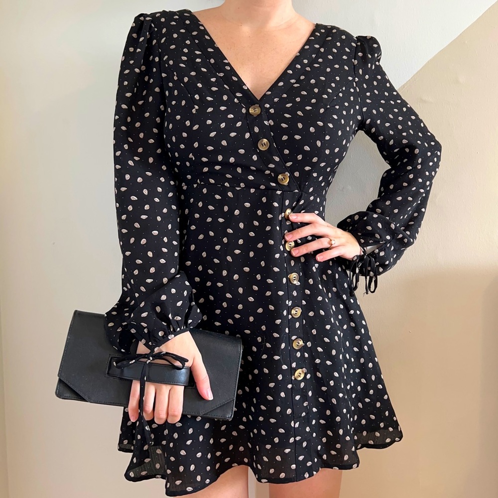 Mendocino Long Sleeve Button Detail Mini Dress